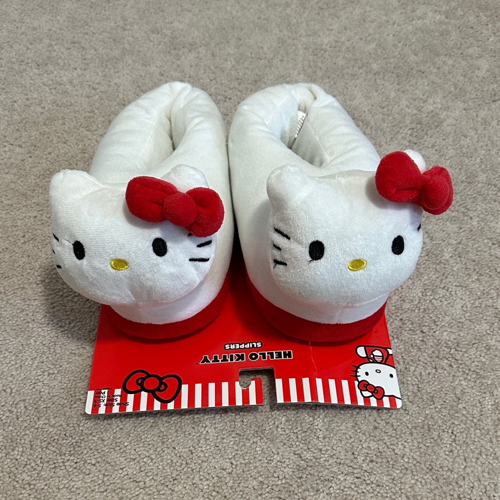 New Hello Kitty Plush White and Red Slippers